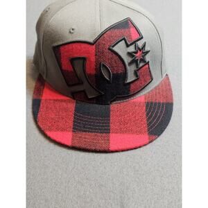 DC Plaid Gray Cap Elastic Back Adjustable One Size Fits